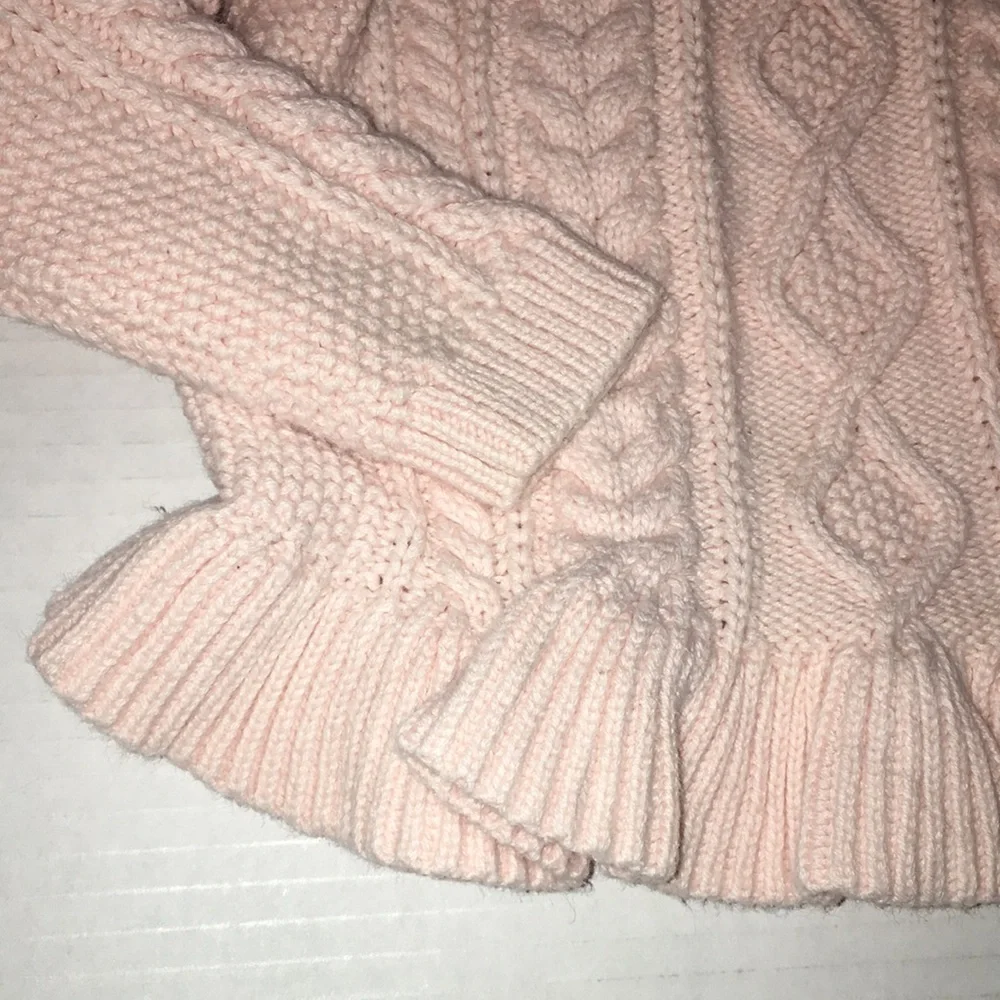 Baby Gap Chunky Pink Toddler Girl Sweater With Ruffle Hem | Size 12-18 Months